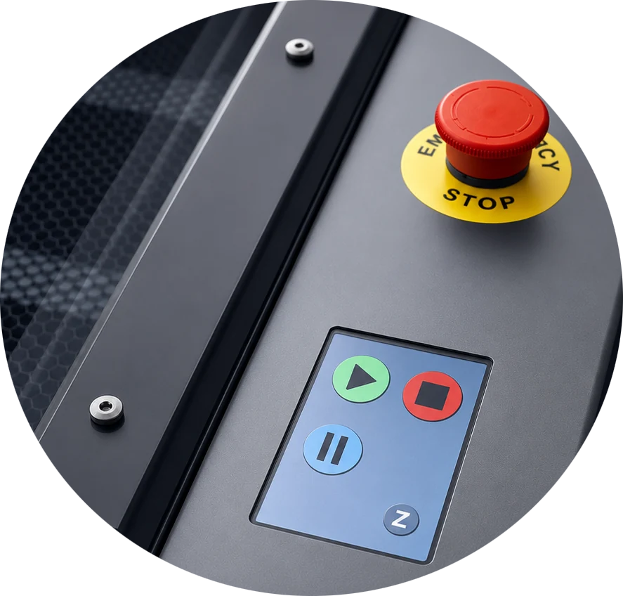 Solo platform laser control panel with emergency stop and display