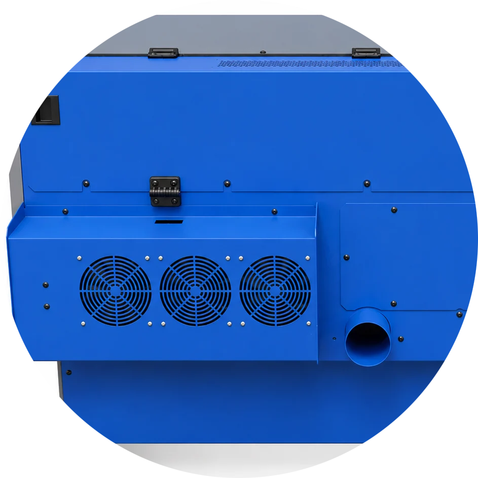 Air cooling fans on the rear of a Solo platform laser