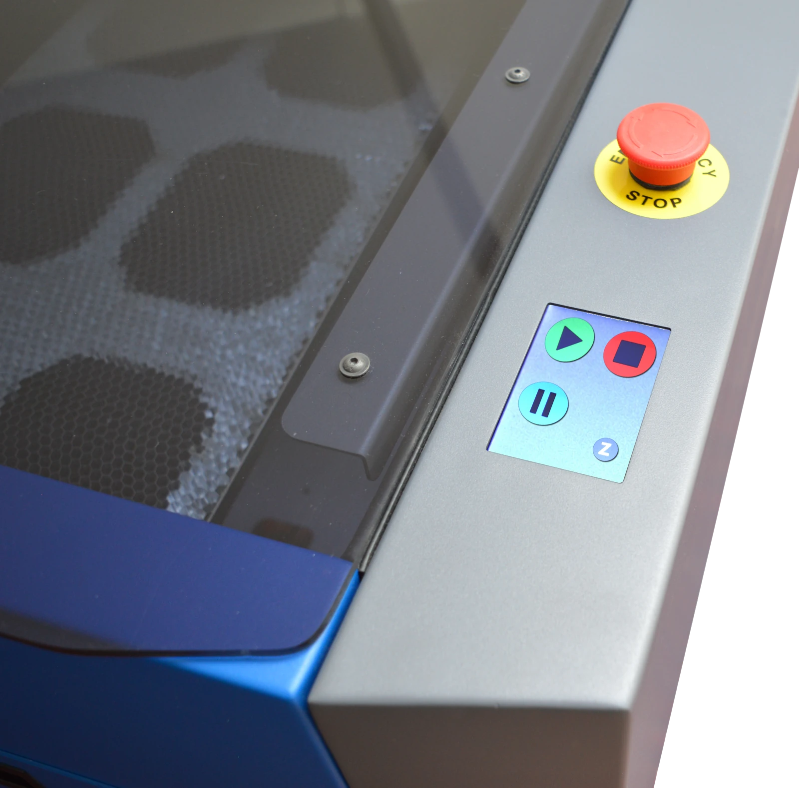 Solo Plus laser with its lid closed, colour control display and emergency stop